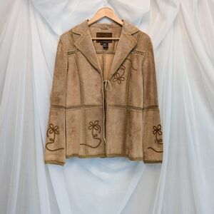 Suede and crochet patchwork leather jacket